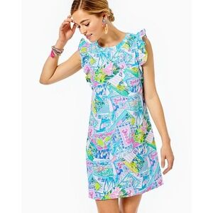 Lilly Pulitzer Laina Dress Large Wish You Were Here Multi Pop Up Preppy Colorful